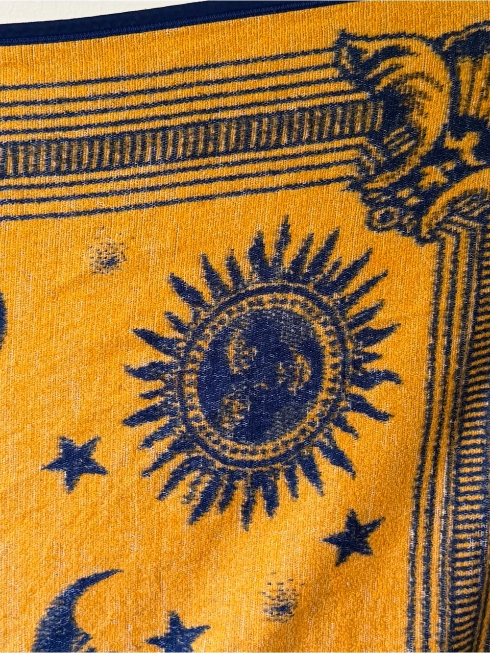 Celestial Zodiac Sun Moon Stars Woven Throw Blanket Mustard Yellow Blue